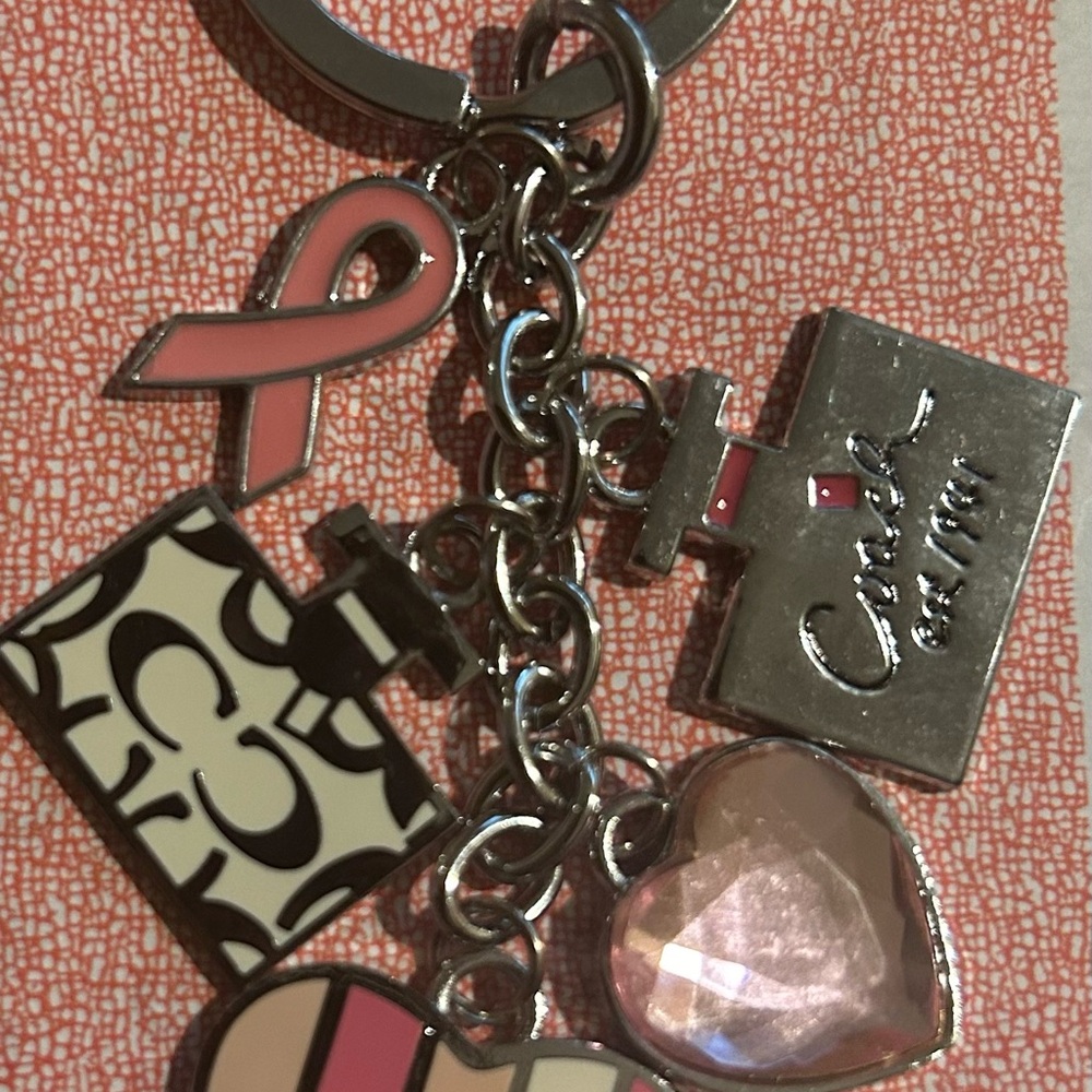 Coach Pink and Silver Charm Breast Cancer Keyring Keychain